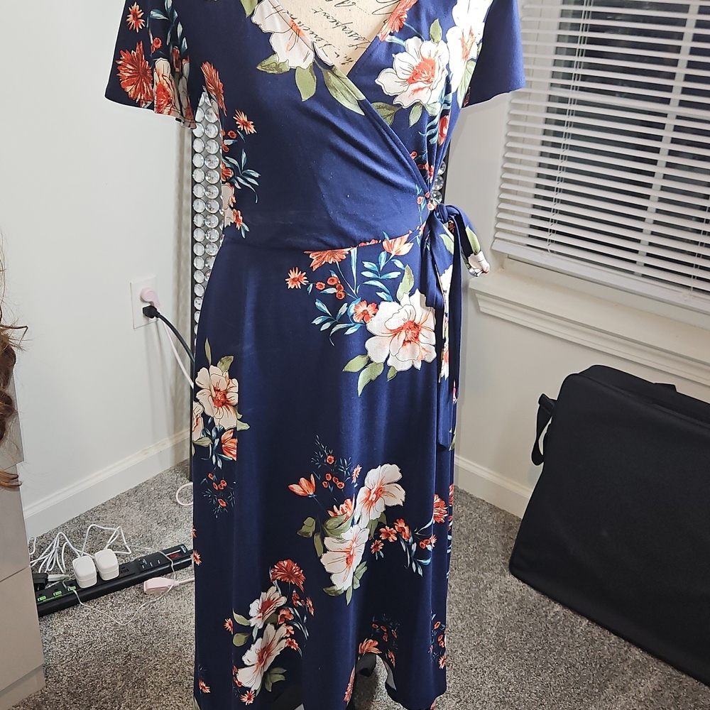 Floral Wrap Dress in Navy by [Brand]